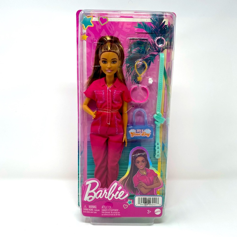 Mattel Barbie Doll in Trendy Pink Jumpsuit‎ with Accessories NEW
